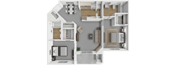 A 3D floor plan of a house showing the layout of the rooms.