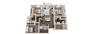 A top-down view of a well-organized apartment layout.