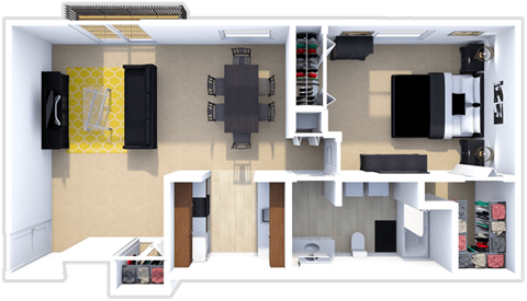 1 bedroom, 1 bath floor plan at Pine Lake Manor apartments