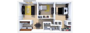 2 bedroom 1 bath floor plan at Pine Lake Manor apartments