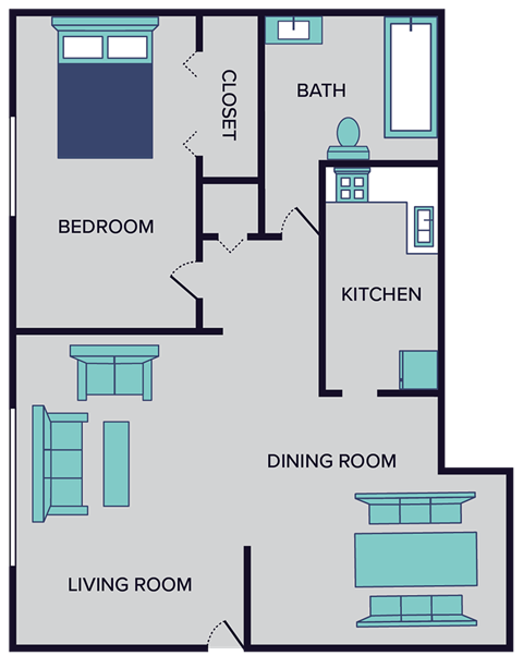 floor plan of a 1125 sq ft floor plan with a kitchen and living room