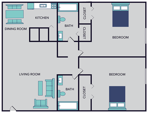 a plan of a living room and a dining room with a kitchen and a bathroom