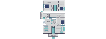 a floor plan of two bedrooms and a living room