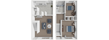 2 bed Paint townhome floor plan at Preston Oaks apartments