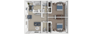 2 bed Thoroughbred floor plan at Preston Oaks Apartments