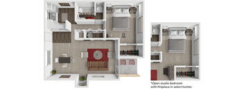 1 bed 1 bath floor plan with studio layout option