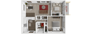 1 bed 1 bath floor plan with den