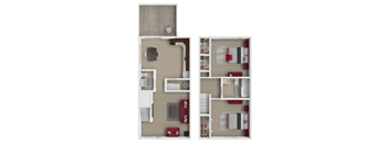 two views of a floor plan with two different views of the living room and kitchen