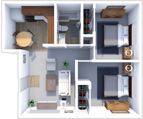 2 bed 1 bath floor plan at pines of southmoor