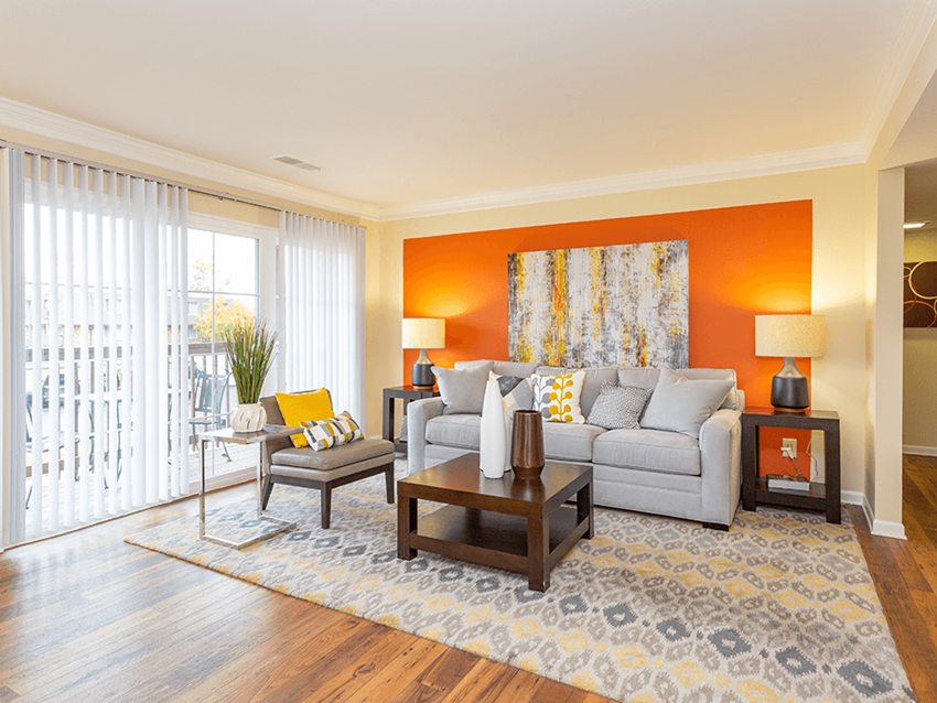 living room with wood-style flooring at preserve at woodland - Photo Gallery