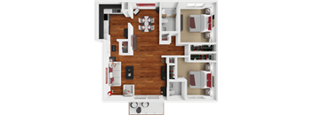 2 bed 1.5 bath floor plan at preserve at woodland apartments