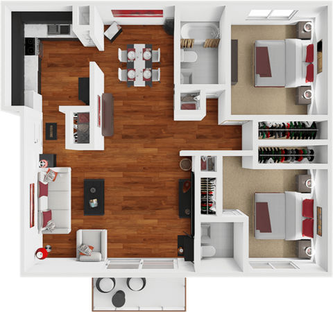 2 bed 1.5 bath floor plan at preserve at woodland apartments