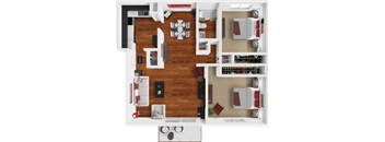 2 bed 1 bath floor plan at preserve at woodland apartments