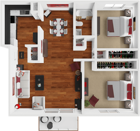 2 bed 1 bath floor plan at preserve at woodland apartments