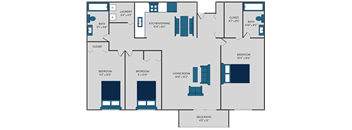 3 bedroom apartment floor plan with 2 bathrooms 
