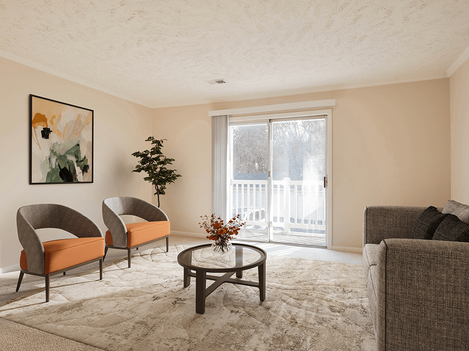 apartment living room with sliding glass door