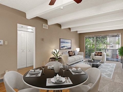 dining area and living area in Albuquerque New Mexico Apartment