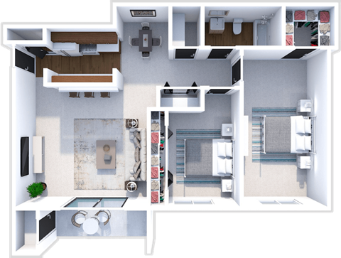 2 bed 1 bath floor plan at rising estates apartments