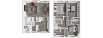 A set of two images showing a top and side view of a kitchen layout.