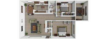 2 bed 1 bath floor plan with den at ranchview gardens