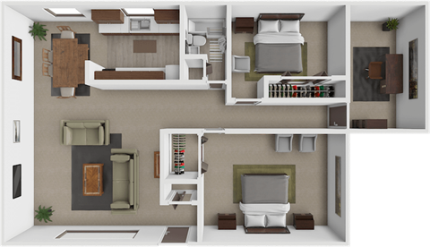 2 bed 1 bath floor plan with den at ranchview gardens