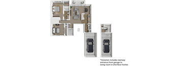 A floor plan of a house with a garage and a living room.