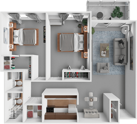 Ridge Oaks Evergreen Floor Plan, Two bedroom