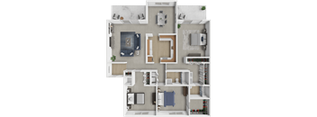 A detailed 3D floor plan of a house showing all rooms and their layouts.