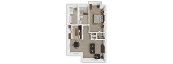 a 3d rendering of a floor plan with a bedroom and living room