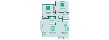 two bedroom one bath floor plan with balcony at forest park apartments