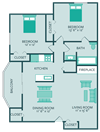 two bedroom one bath floor plan with balcony at forest park apartments
