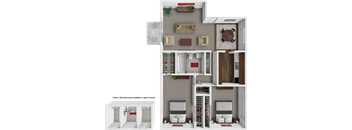 A 3D floor plan of a home layout with a note that Jack & Jill bathrooms are available in select homes.