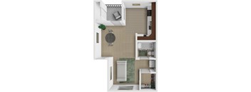 A small, modern kitchen with white cabinets and a green rug.