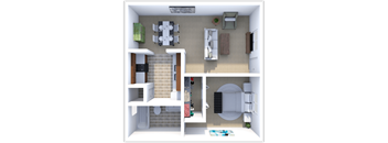 1 bedroom, 1 bath Cottonwood floor plan at Saddlecreek Apartments