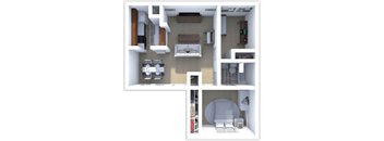 1 bedroom, 1 bath Cypress floor plan at Saddlecreek Apartments