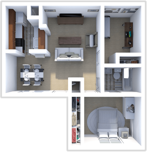1 bedroom, 1 bath Cypress floor plan at Saddlecreek Apartments