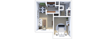 1 bedroom, 1 bath Juniper floor plan at Saddlecreek Apartments