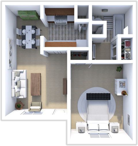 1 bedroom, 1 bath Juniper floor plan at Saddlecreek Apartments