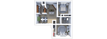 2 bedroom, 1 bath Magnolia floor plan at Saddlecreek Apartments