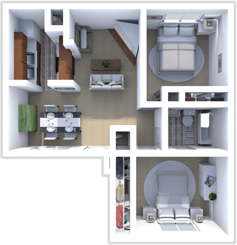 2 bedroom, 1 bath Magnolia floor plan at Saddlecreek Apartments