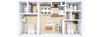2 bedroom, 2 bath Palmetto floor plan at Saddlecreek Apartments