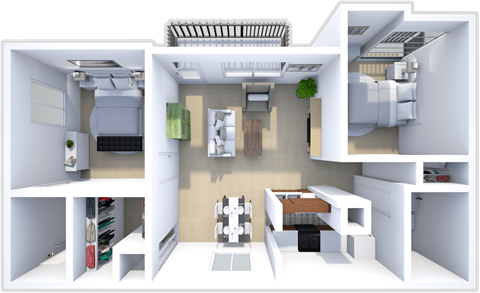2 bedroom, 2 bath Sycamore floor plan at Saddlecreek Apartments