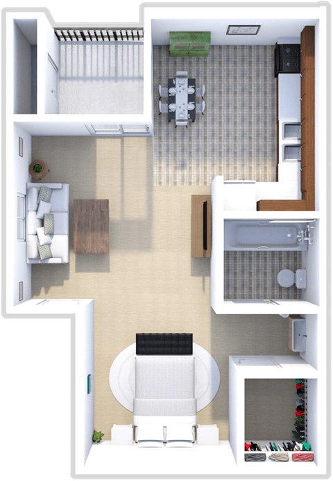 Studio Aspen floor plan at Saddlecreek Apartments