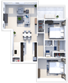 2 Bedroom 1 Bath B