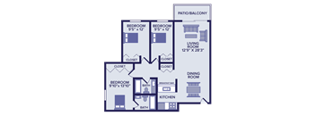 3 bedroom  2 bathroom apartment floor plan