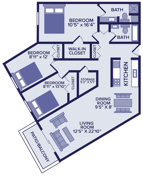 3 Bedroom 2 Bathroom Diamond Floor plan