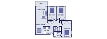 3 bedroom 2 bathroom apartment floor plan in burnsville, MN