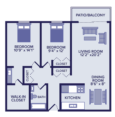 2 Bedroom 1 Bathroom Floorplan in Burnsville, MN