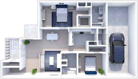 two bedroom two bathroom floor plan with attached garage at shoreline landing