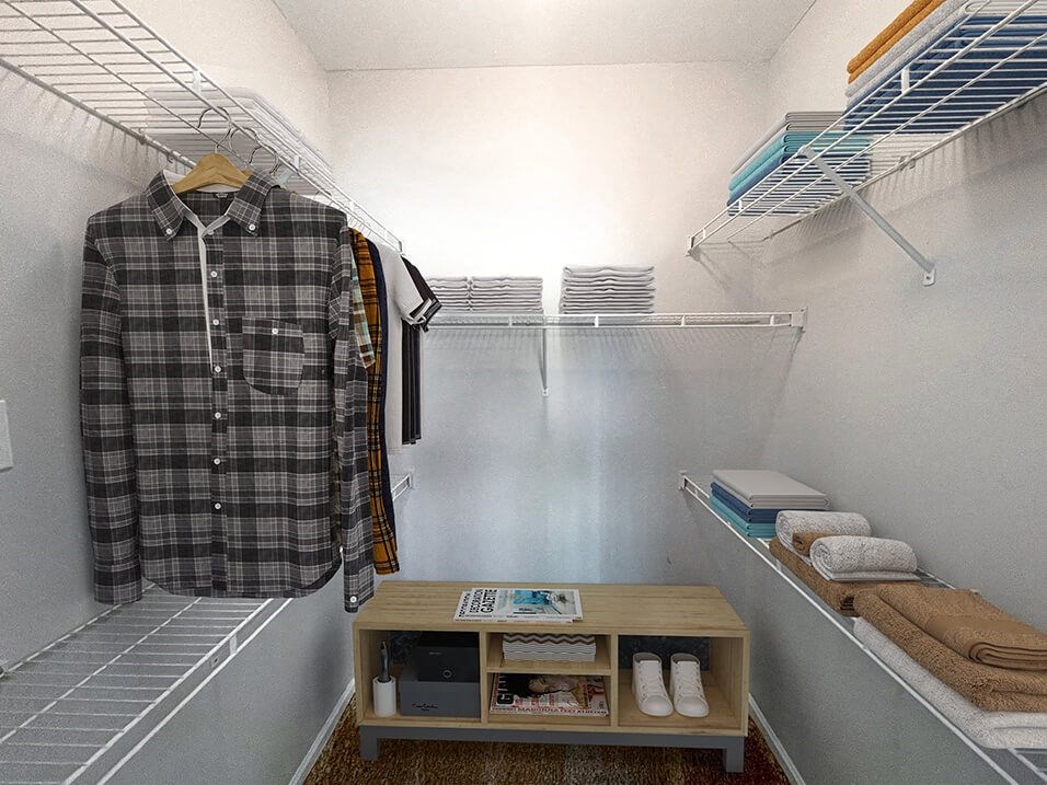 apartment walk-in closet at shoreline landing apartment